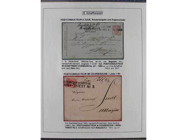 1883/1915, umfangreiche aufgezogene Sammlung “Bahnpost” mit über 145 Briefen und Karten, viele interessante Verwendungen, seh