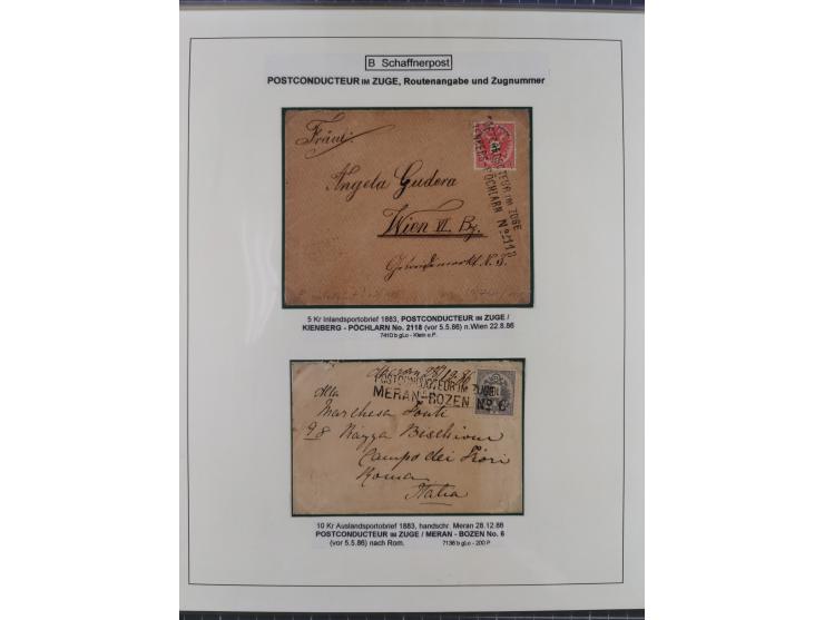 1883/1915, umfangreiche aufgezogene Sammlung “Bahnpost” mit über 145 Briefen und Karten, viele interessante Verwendungen, seh