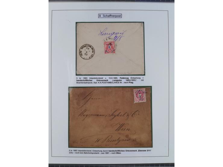 1883/1915, umfangreiche aufgezogene Sammlung “Bahnpost” mit über 145 Briefen und Karten, viele interessante Verwendungen, seh