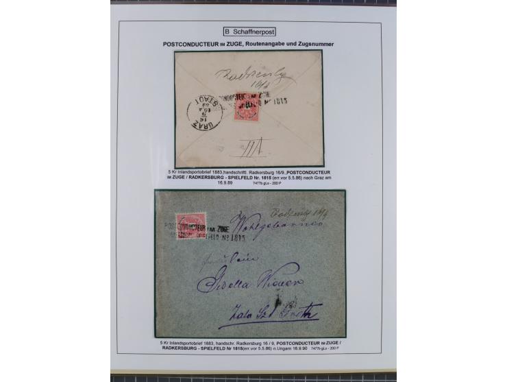 1883/1915, umfangreiche aufgezogene Sammlung “Bahnpost” mit über 145 Briefen und Karten, viele interessante Verwendungen, seh