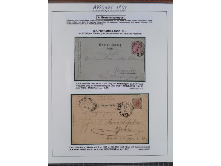 1883/1915, umfangreiche aufgezogene Sammlung “Bahnpost” mit über 145 Briefen und Karten, viele interessante Verwendungen, seh
