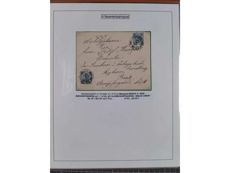 1883/1915, umfangreiche aufgezogene Sammlung “Bahnpost” mit über 145 Briefen und Karten, viele interessante Verwendungen, seh