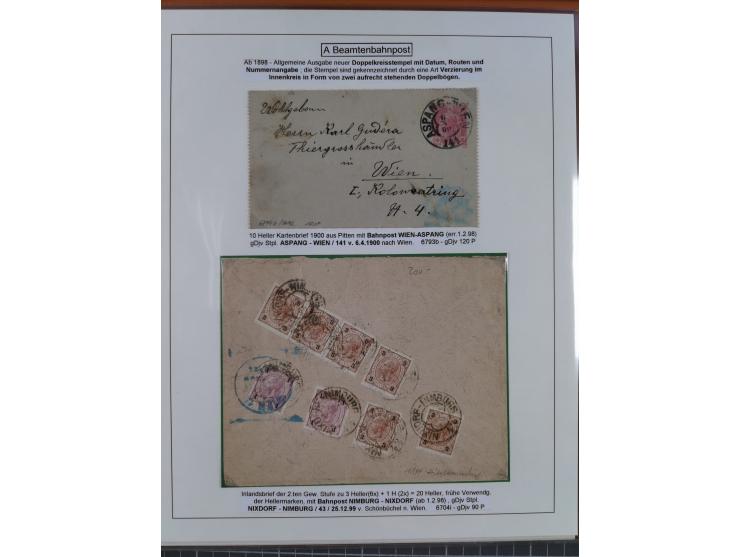 1883/1915, umfangreiche aufgezogene Sammlung “Bahnpost” mit über 145 Briefen und Karten, viele interessante Verwendungen, seh