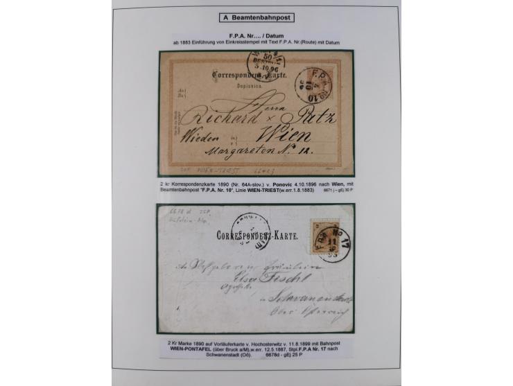 1883/1915, umfangreiche aufgezogene Sammlung “Bahnpost” mit über 145 Briefen und Karten, viele interessante Verwendungen, seh