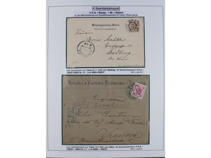 1883/1915, umfangreiche aufgezogene Sammlung “Bahnpost” mit über 145 Briefen und Karten, viele interessante Verwendungen, seh