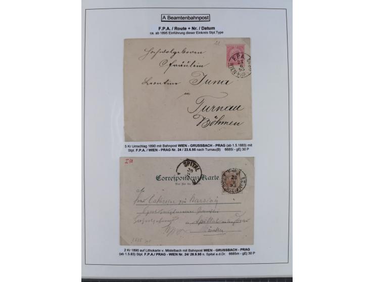 1883/1915, umfangreiche aufgezogene Sammlung “Bahnpost” mit über 145 Briefen und Karten, viele interessante Verwendungen, seh