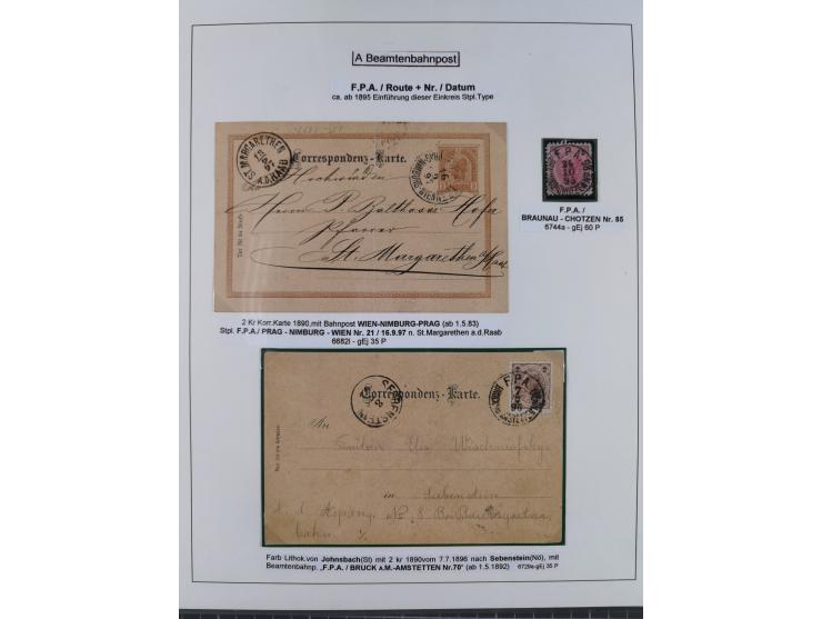1883/1915, umfangreiche aufgezogene Sammlung “Bahnpost” mit über 145 Briefen und Karten, viele interessante Verwendungen, seh