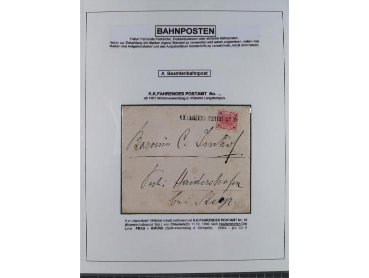 1883/1915, umfangreiche aufgezogene Sammlung “Bahnpost” mit über 145 Briefen und Karten, viele interessante Verwendungen, seh