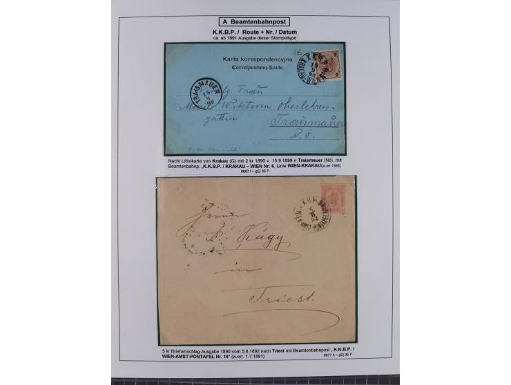 1883/1915, umfangreiche aufgezogene Sammlung “Bahnpost” mit über 145 Briefen und Karten, viele interessante Verwendungen, seh