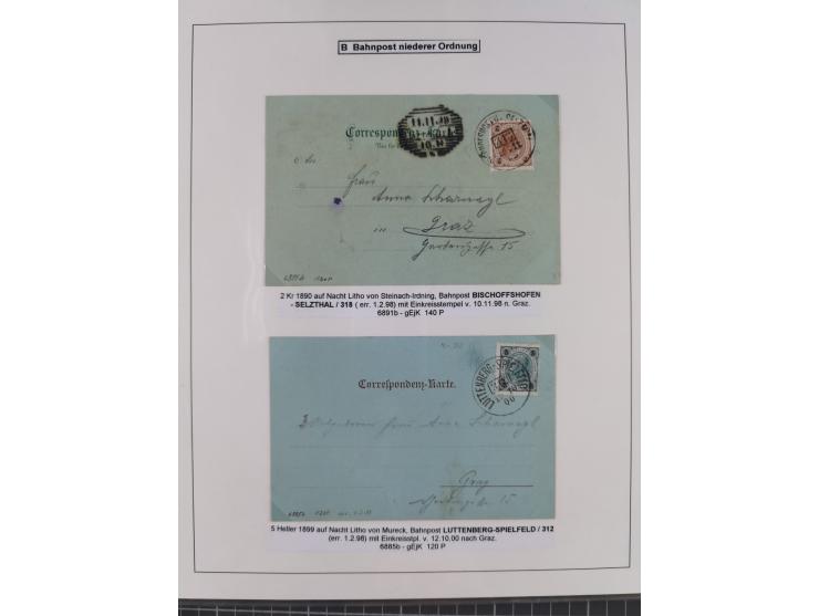 1883/1915, umfangreiche aufgezogene Sammlung “Bahnpost” mit über 145 Briefen und Karten, viele interessante Verwendungen, seh
