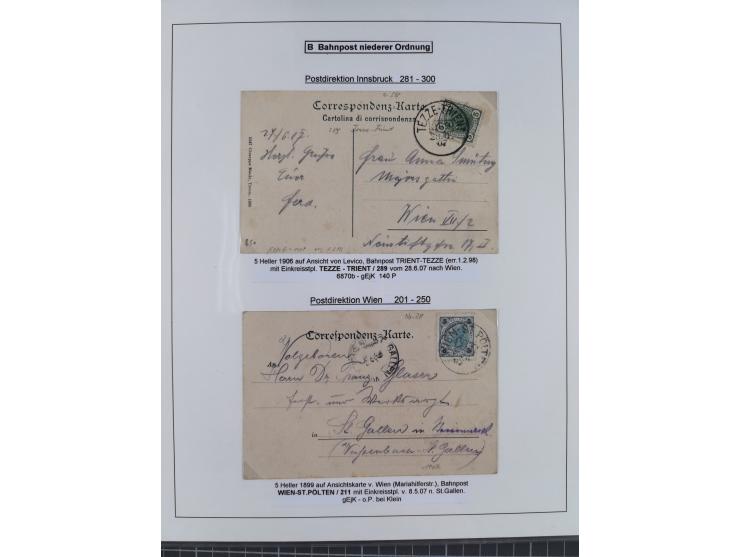 1883/1915, umfangreiche aufgezogene Sammlung “Bahnpost” mit über 145 Briefen und Karten, viele interessante Verwendungen, seh