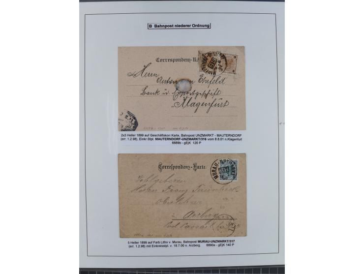 1883/1915, umfangreiche aufgezogene Sammlung “Bahnpost” mit über 145 Briefen und Karten, viele interessante Verwendungen, seh