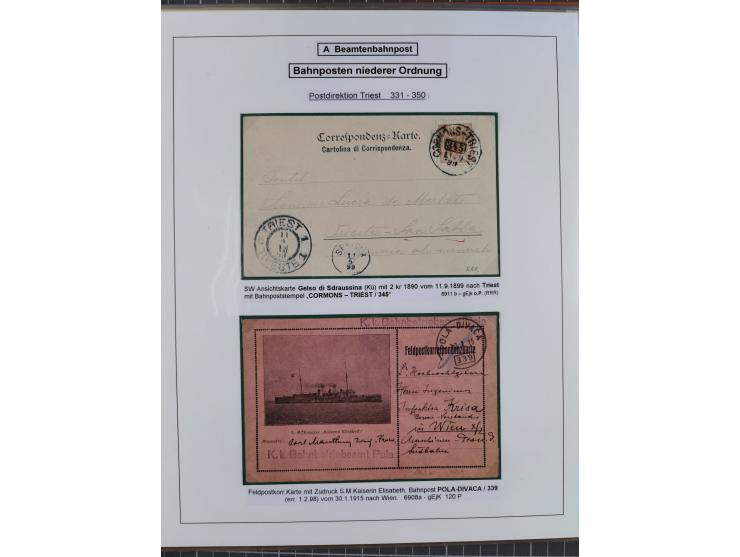 1883/1915, umfangreiche aufgezogene Sammlung “Bahnpost” mit über 145 Briefen und Karten, viele interessante Verwendungen, seh