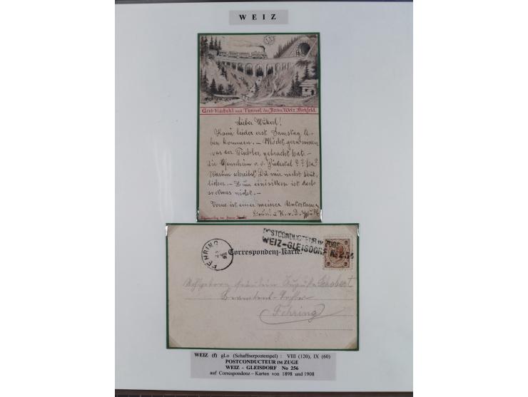 1883/1915, umfangreiche aufgezogene Sammlung “Bahnpost” mit über 145 Briefen und Karten, viele interessante Verwendungen, seh