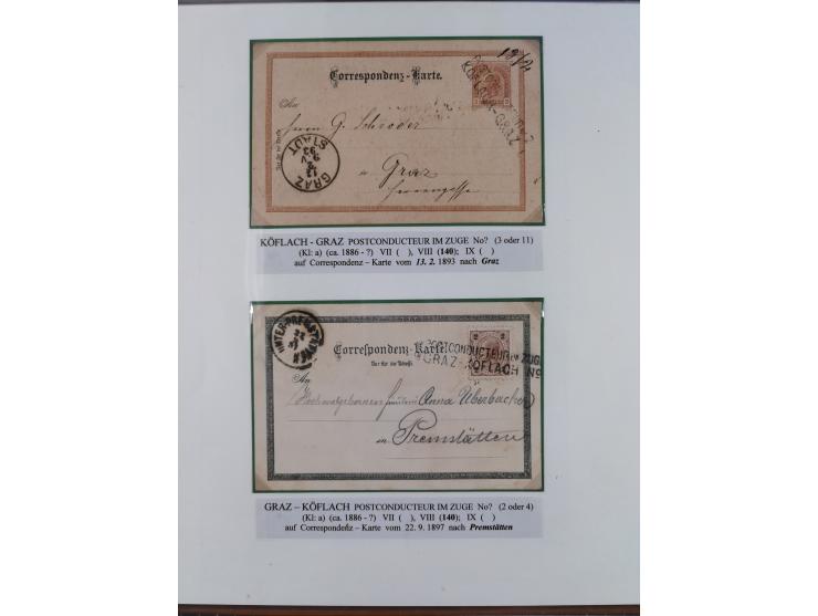 1883/1915, umfangreiche aufgezogene Sammlung “Bahnpost” mit über 145 Briefen und Karten, viele interessante Verwendungen, seh