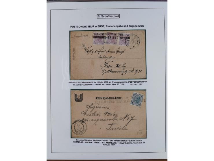 1883/1915, umfangreiche aufgezogene Sammlung “Bahnpost” mit über 145 Briefen und Karten, viele interessante Verwendungen, seh