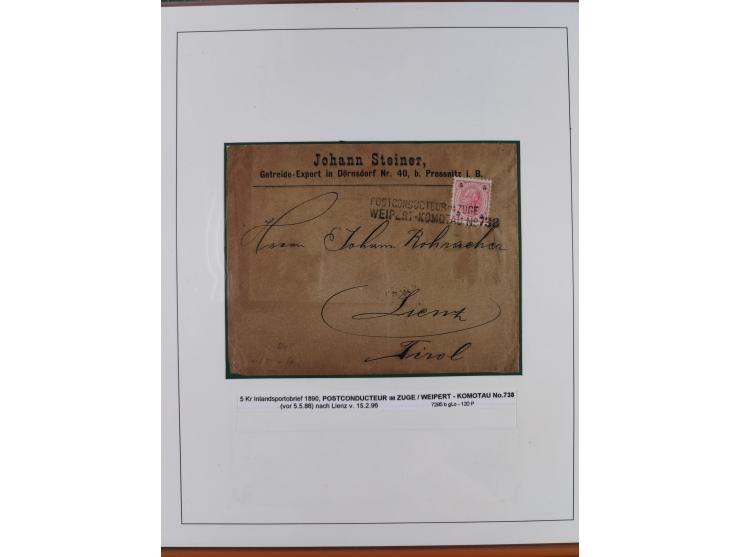 1883/1915, umfangreiche aufgezogene Sammlung “Bahnpost” mit über 145 Briefen und Karten, viele interessante Verwendungen, seh