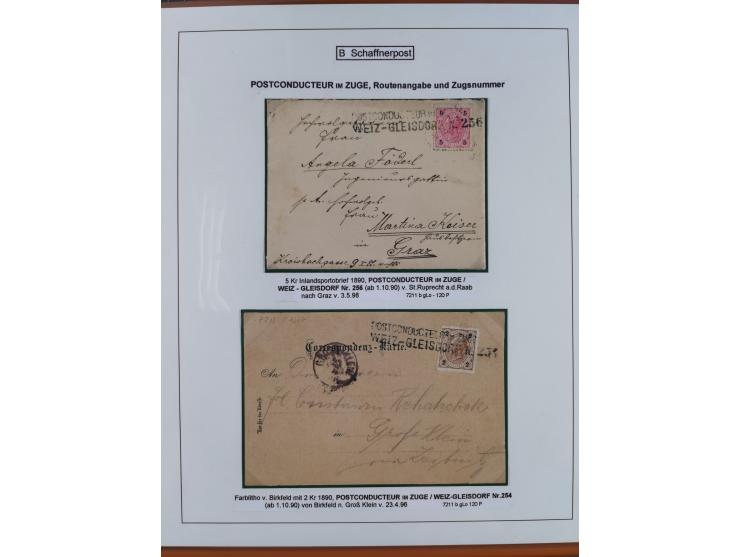 1883/1915, umfangreiche aufgezogene Sammlung “Bahnpost” mit über 145 Briefen und Karten, viele interessante Verwendungen, seh