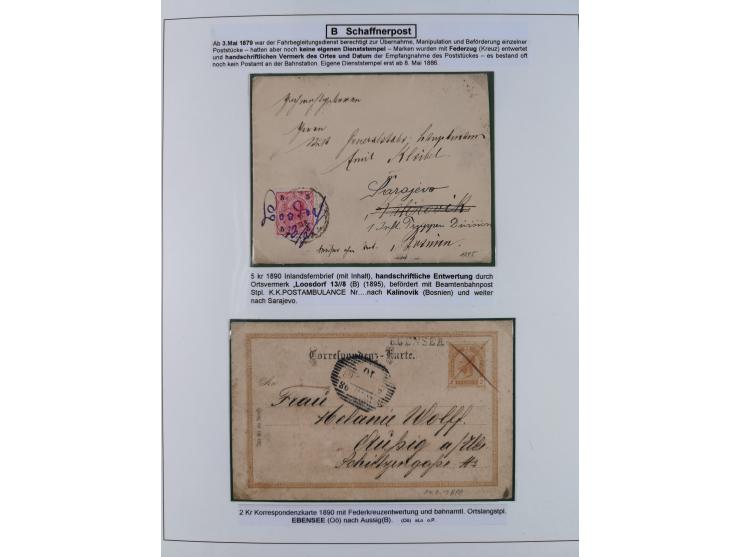 1883/1915, umfangreiche aufgezogene Sammlung “Bahnpost” mit über 145 Briefen und Karten, viele interessante Verwendungen, seh