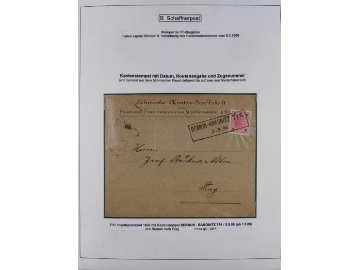 1883/1915, umfangreiche aufgezogene Sammlung “Bahnpost” mit über 145 Briefen und Karten, viele interessante Verwendungen, seh