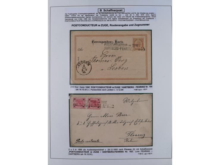 1883/1915, umfangreiche aufgezogene Sammlung “Bahnpost” mit über 145 Briefen und Karten, viele interessante Verwendungen, seh