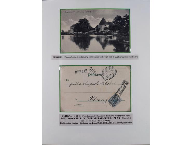 1883/1915, umfangreiche aufgezogene Sammlung “Bahnpost” mit über 145 Briefen und Karten, viele interessante Verwendungen, seh