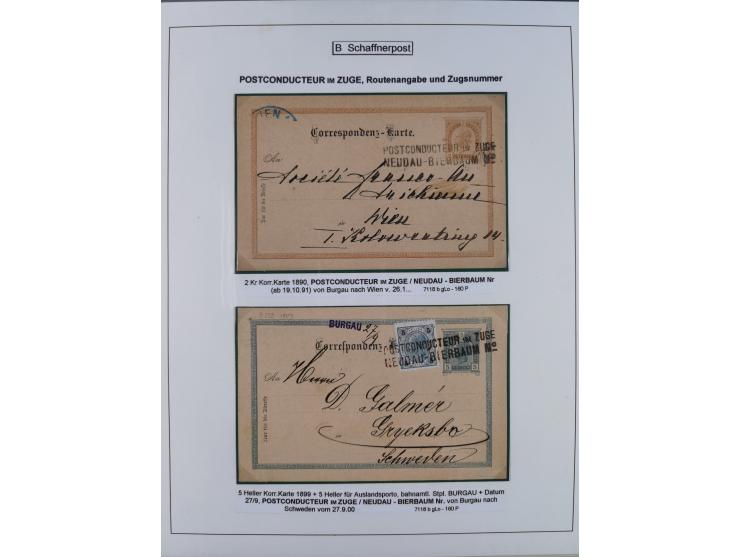 1883/1915, umfangreiche aufgezogene Sammlung “Bahnpost” mit über 145 Briefen und Karten, viele interessante Verwendungen, seh