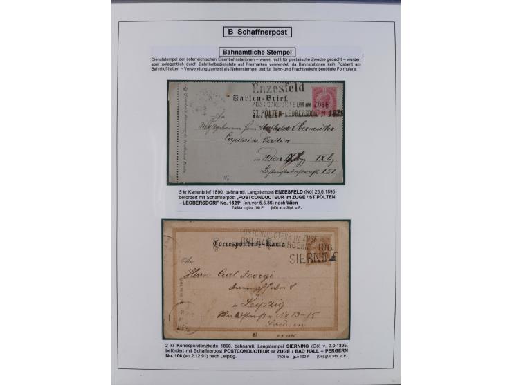 1883/1915, umfangreiche aufgezogene Sammlung “Bahnpost” mit über 145 Briefen und Karten, viele interessante Verwendungen, seh