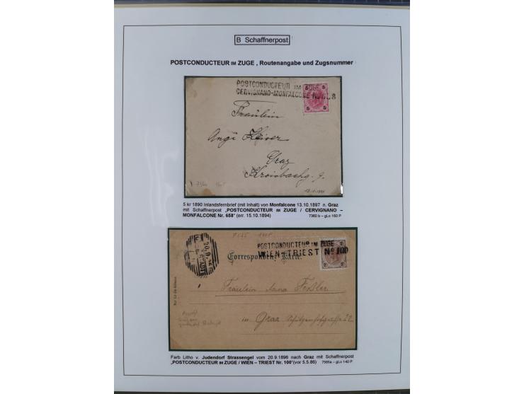 1883/1915, umfangreiche aufgezogene Sammlung “Bahnpost” mit über 145 Briefen und Karten, viele interessante Verwendungen, seh
