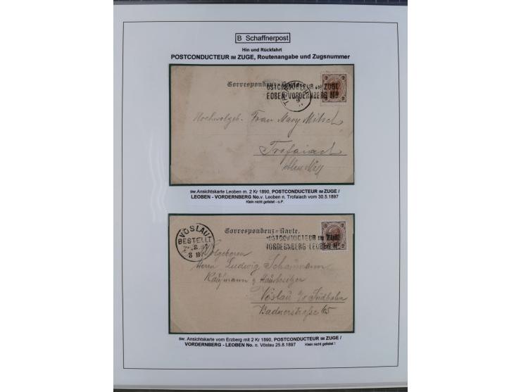 1883/1915, umfangreiche aufgezogene Sammlung “Bahnpost” mit über 145 Briefen und Karten, viele interessante Verwendungen, seh
