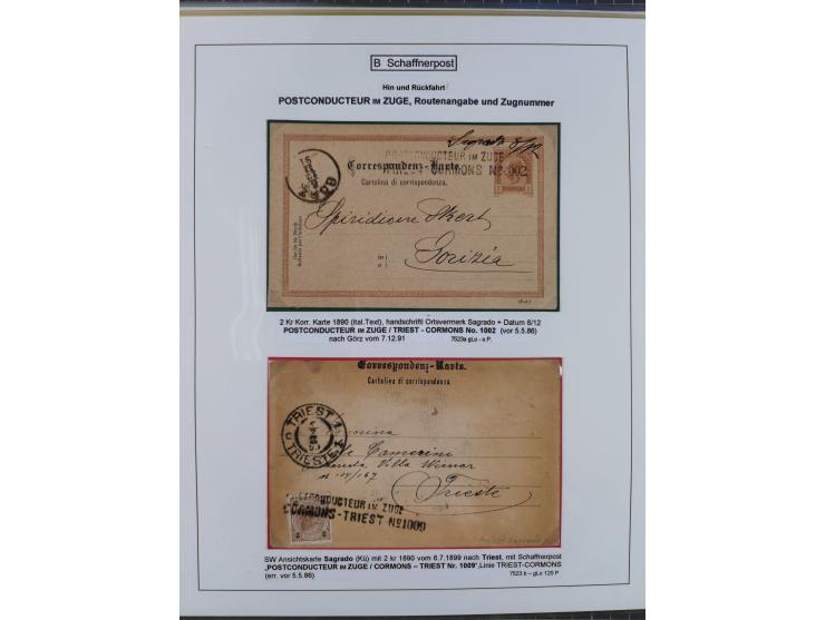 1883/1915, umfangreiche aufgezogene Sammlung “Bahnpost” mit über 145 Briefen und Karten, viele interessante Verwendungen, seh