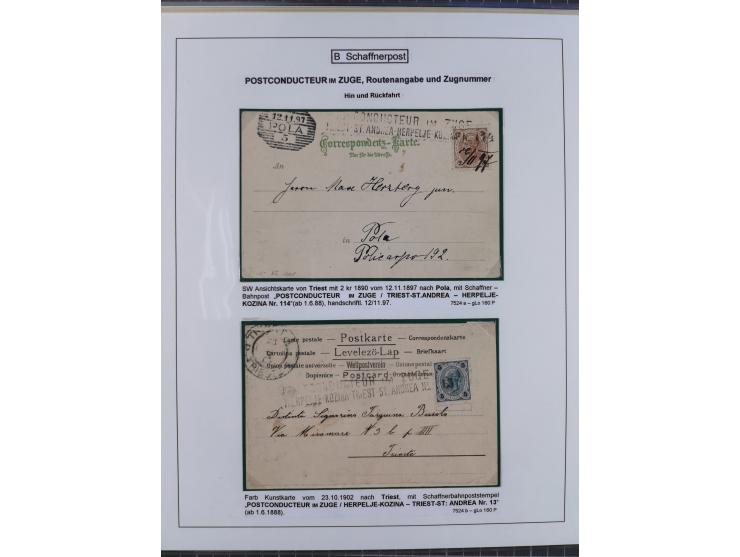 1883/1915, umfangreiche aufgezogene Sammlung “Bahnpost” mit über 145 Briefen und Karten, viele interessante Verwendungen, seh