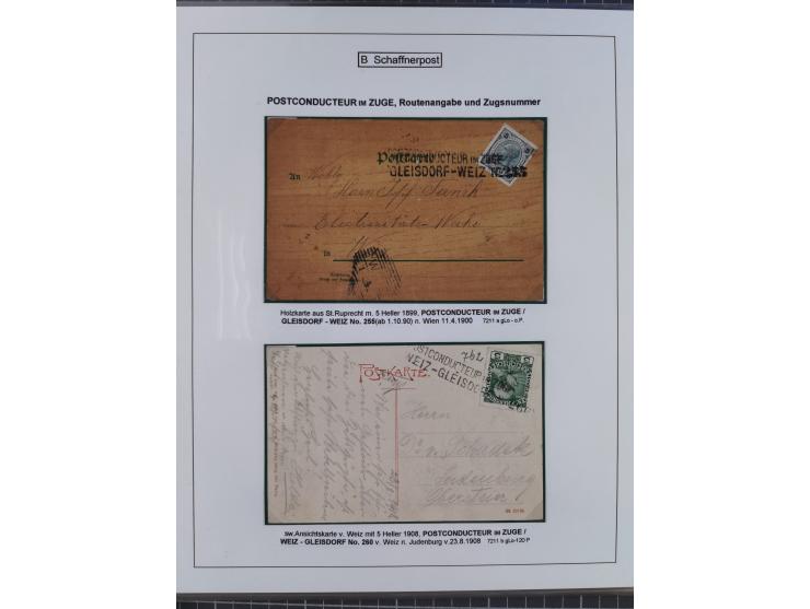 1883/1915, umfangreiche aufgezogene Sammlung “Bahnpost” mit über 145 Briefen und Karten, viele interessante Verwendungen, seh