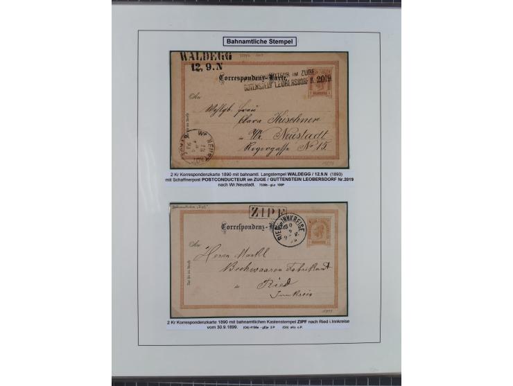 1883/1915, umfangreiche aufgezogene Sammlung “Bahnpost” mit über 145 Briefen und Karten, viele interessante Verwendungen, seh