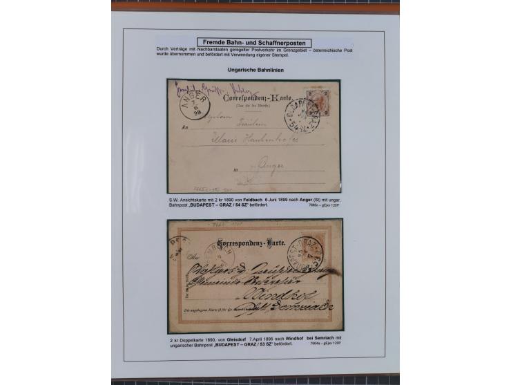 1883/1915, umfangreiche aufgezogene Sammlung “Bahnpost” mit über 145 Briefen und Karten, viele interessante Verwendungen, seh