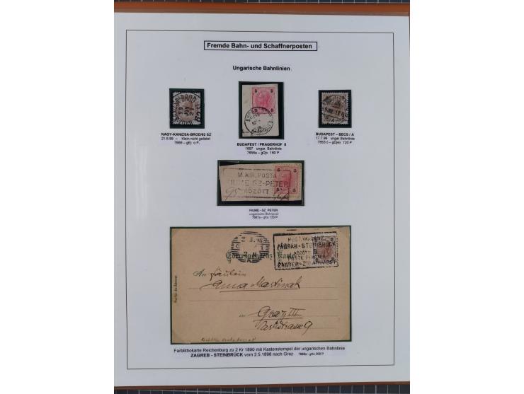 1883/1915, umfangreiche aufgezogene Sammlung “Bahnpost” mit über 145 Briefen und Karten, viele interessante Verwendungen, seh