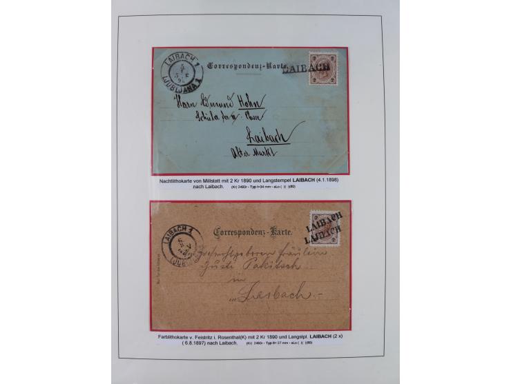 1883/90 (ca.), große aufgezogene Sammlung “Stempeltypen auf den Ausgaben 1883/90” mit über 320 Briefen und Karten, viele lose