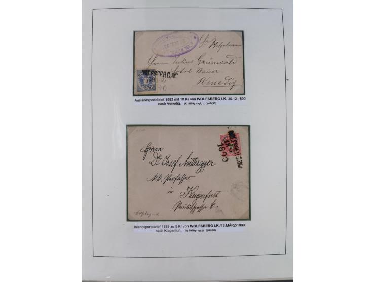 1883/90 (ca.), große aufgezogene Sammlung “Stempeltypen auf den Ausgaben 1883/90” mit über 320 Briefen und Karten, viele lose