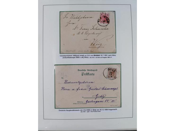 1883/90 (ca.), große aufgezogene Sammlung “Stempeltypen auf den Ausgaben 1883/90” mit über 320 Briefen und Karten, viele lose