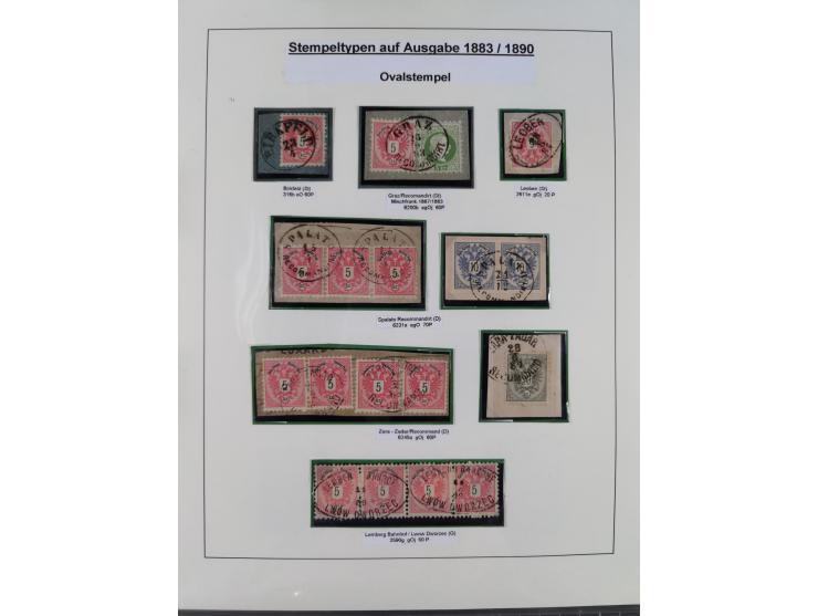 1883/90 (ca.), große aufgezogene Sammlung “Stempeltypen auf den Ausgaben 1883/90” mit über 320 Briefen und Karten, viele lose