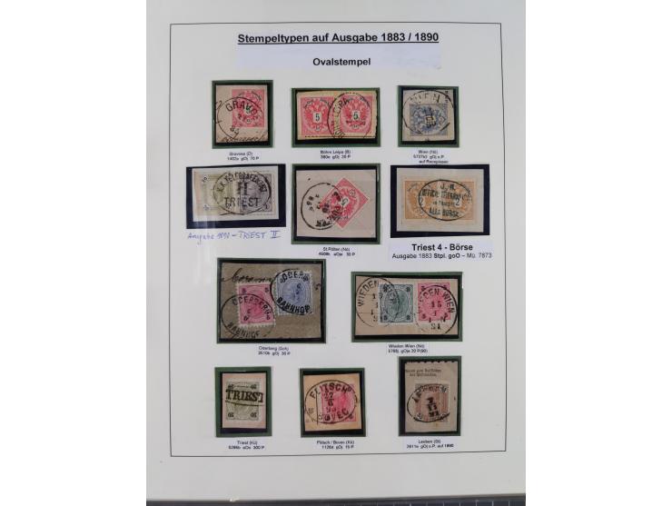 1883/90 (ca.), große aufgezogene Sammlung “Stempeltypen auf den Ausgaben 1883/90” mit über 320 Briefen und Karten, viele lose