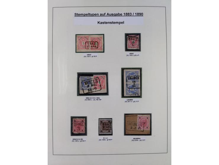 1883/90 (ca.), große aufgezogene Sammlung “Stempeltypen auf den Ausgaben 1883/90” mit über 320 Briefen und Karten, viele lose