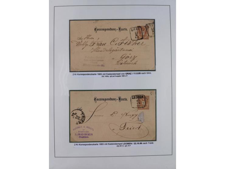 1883/90 (ca.), große aufgezogene Sammlung “Stempeltypen auf den Ausgaben 1883/90” mit über 320 Briefen und Karten, viele lose