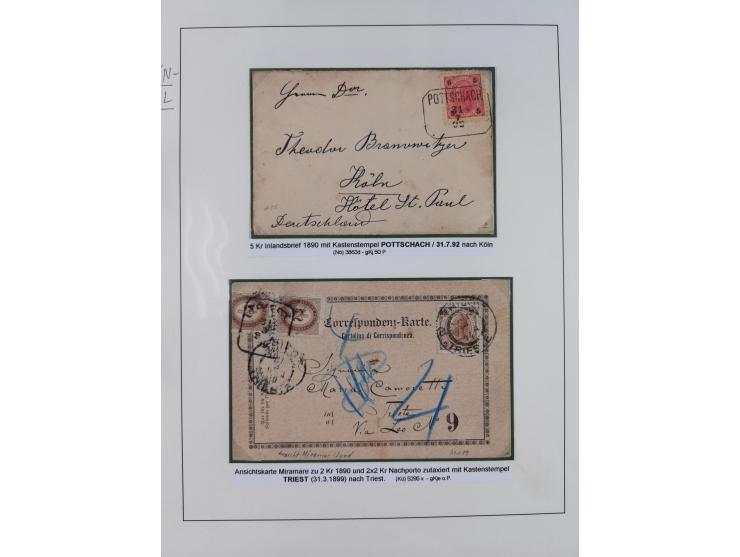 1883/90 (ca.), große aufgezogene Sammlung “Stempeltypen auf den Ausgaben 1883/90” mit über 320 Briefen und Karten, viele lose