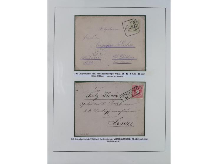 1883/90 (ca.), große aufgezogene Sammlung “Stempeltypen auf den Ausgaben 1883/90” mit über 320 Briefen und Karten, viele lose