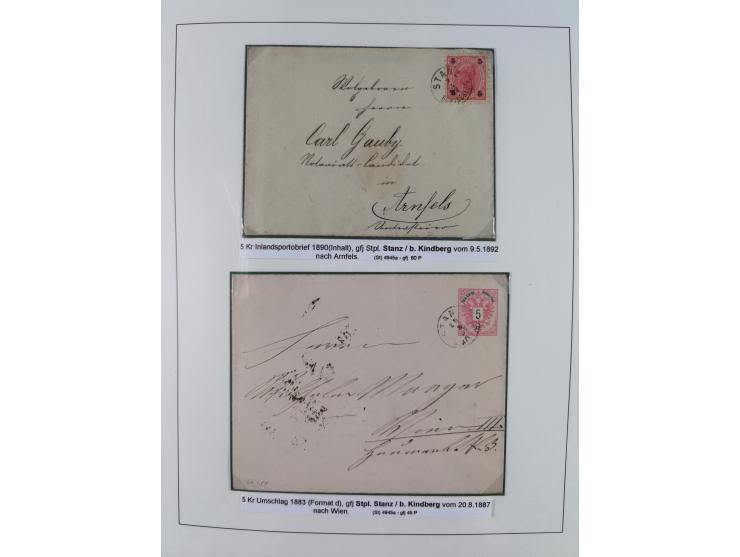 1883/90 (ca.), große aufgezogene Sammlung “Stempeltypen auf den Ausgaben 1883/90” mit über 320 Briefen und Karten, viele lose