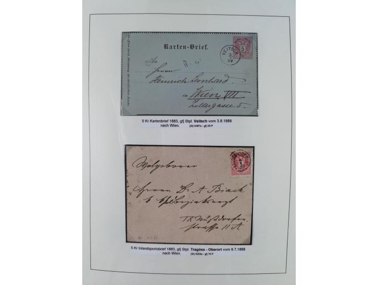 1883/90 (ca.), große aufgezogene Sammlung “Stempeltypen auf den Ausgaben 1883/90” mit über 320 Briefen und Karten, viele lose