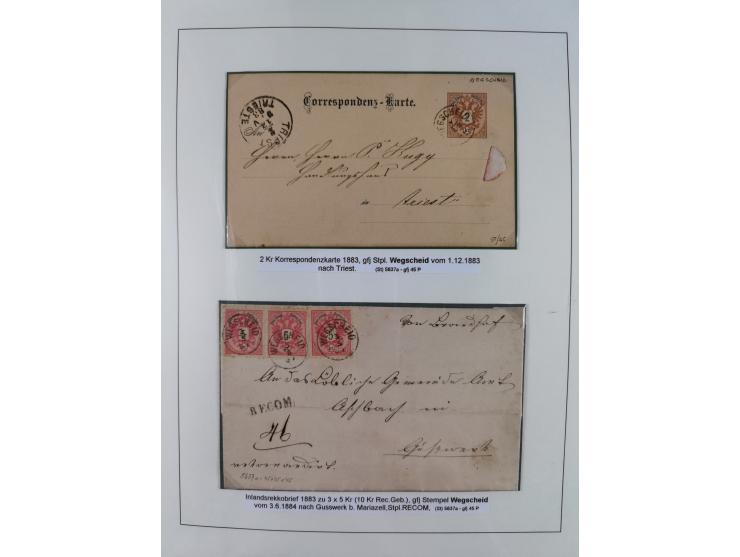 1883/90 (ca.), große aufgezogene Sammlung “Stempeltypen auf den Ausgaben 1883/90” mit über 320 Briefen und Karten, viele lose