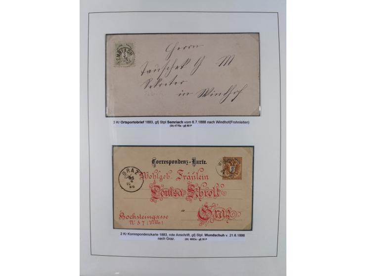 1883/90 (ca.), große aufgezogene Sammlung “Stempeltypen auf den Ausgaben 1883/90” mit über 320 Briefen und Karten, viele lose