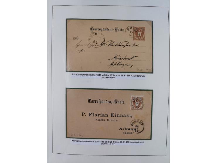 1883/90 (ca.), große aufgezogene Sammlung “Stempeltypen auf den Ausgaben 1883/90” mit über 320 Briefen und Karten, viele lose